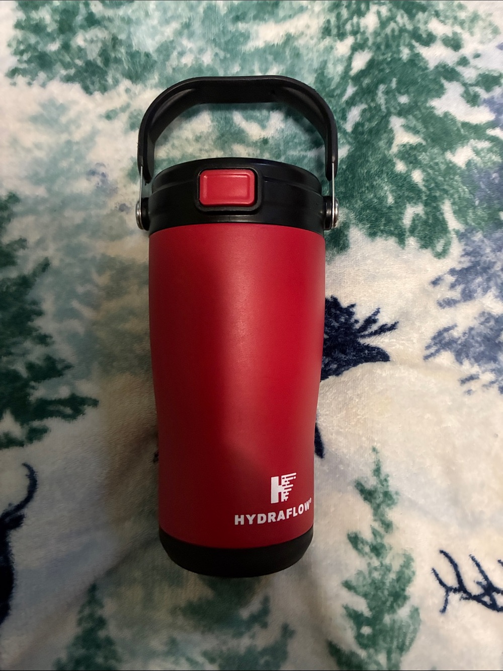 HYDRAFLOW Red Insulated Travel Mug with Flip Handle